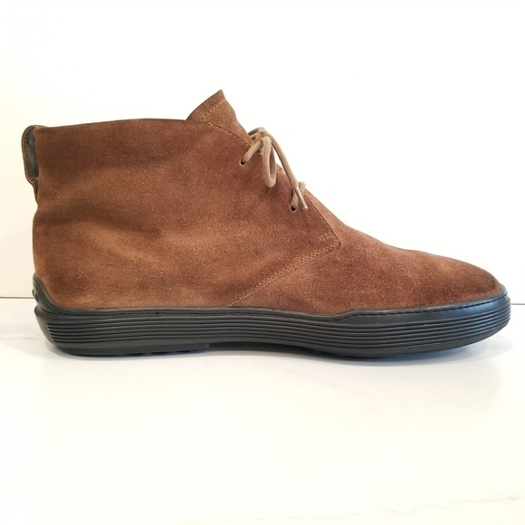Tod\'s Men\'s Chukka Boots Brown Suede Leather Driver Logo Heel 3 Eye Lace Up Shoe main image 12